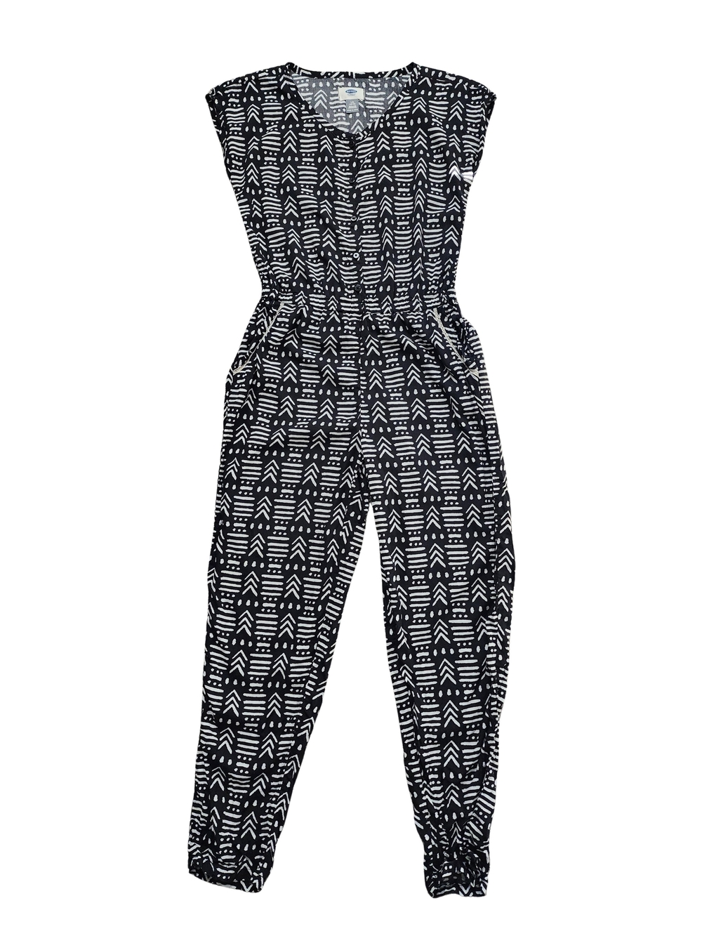 Old Navy Black & White Printed Sleeveless Jumpsuit